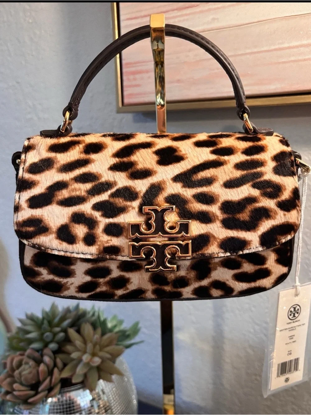 Tory Burch Leopard Print Top-Handle Shoulder Bag in Brown and Black